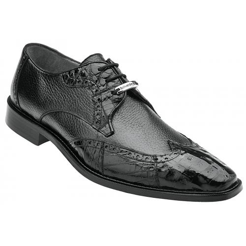 Belvedere "Amato" Black Genuine Crocodile And Soft Italian Calf Oxford Shoes 1619